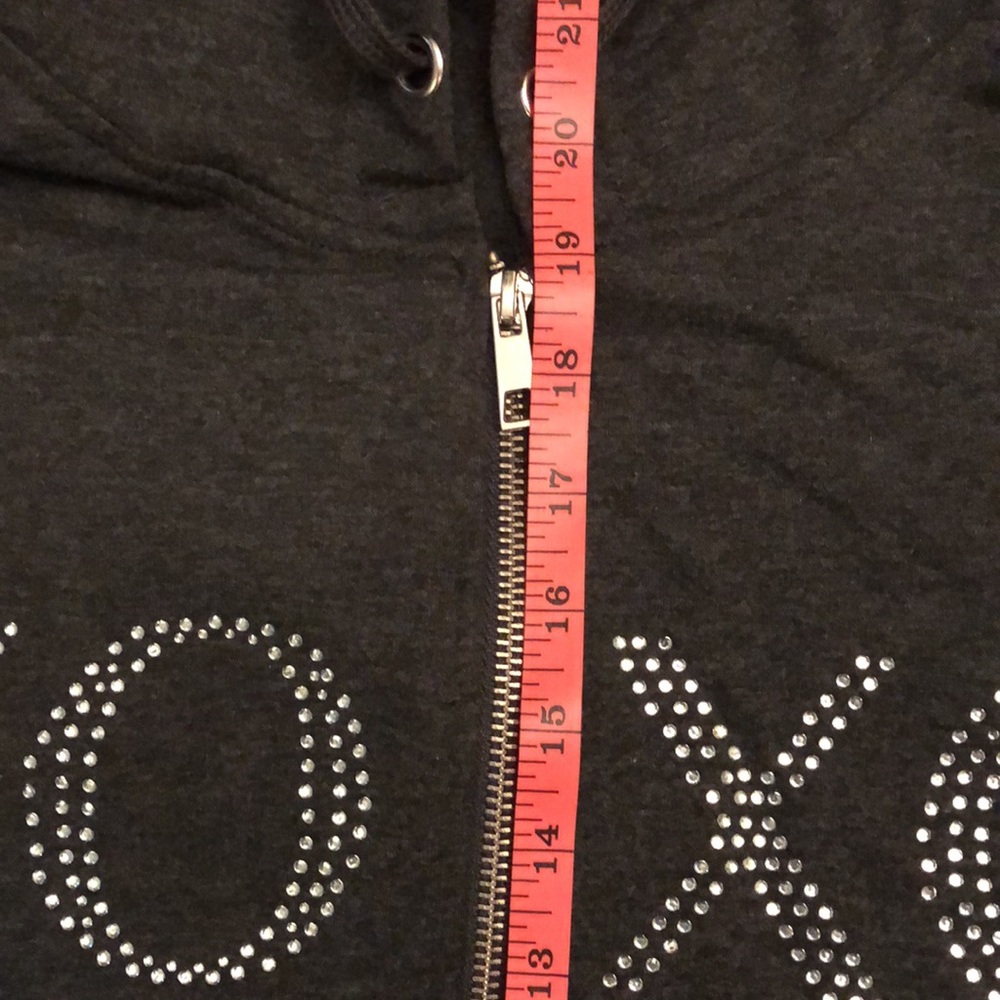 NWT XOXO Dark Grey Embellished Hooded Sweatshirt. - Picture 8 of 8